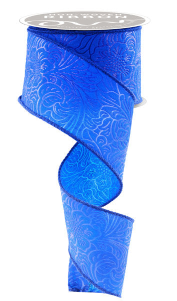 Royal Blue - Floral Leaves Ribbon - 2.5 Inch x 10 Yards