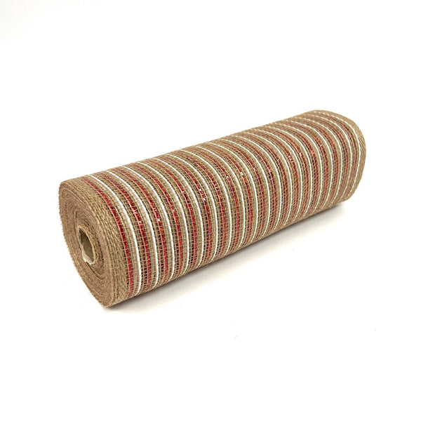 10 Poly Jute Deco Mesh: Natural & Brown Thin Stripe (10 Yards