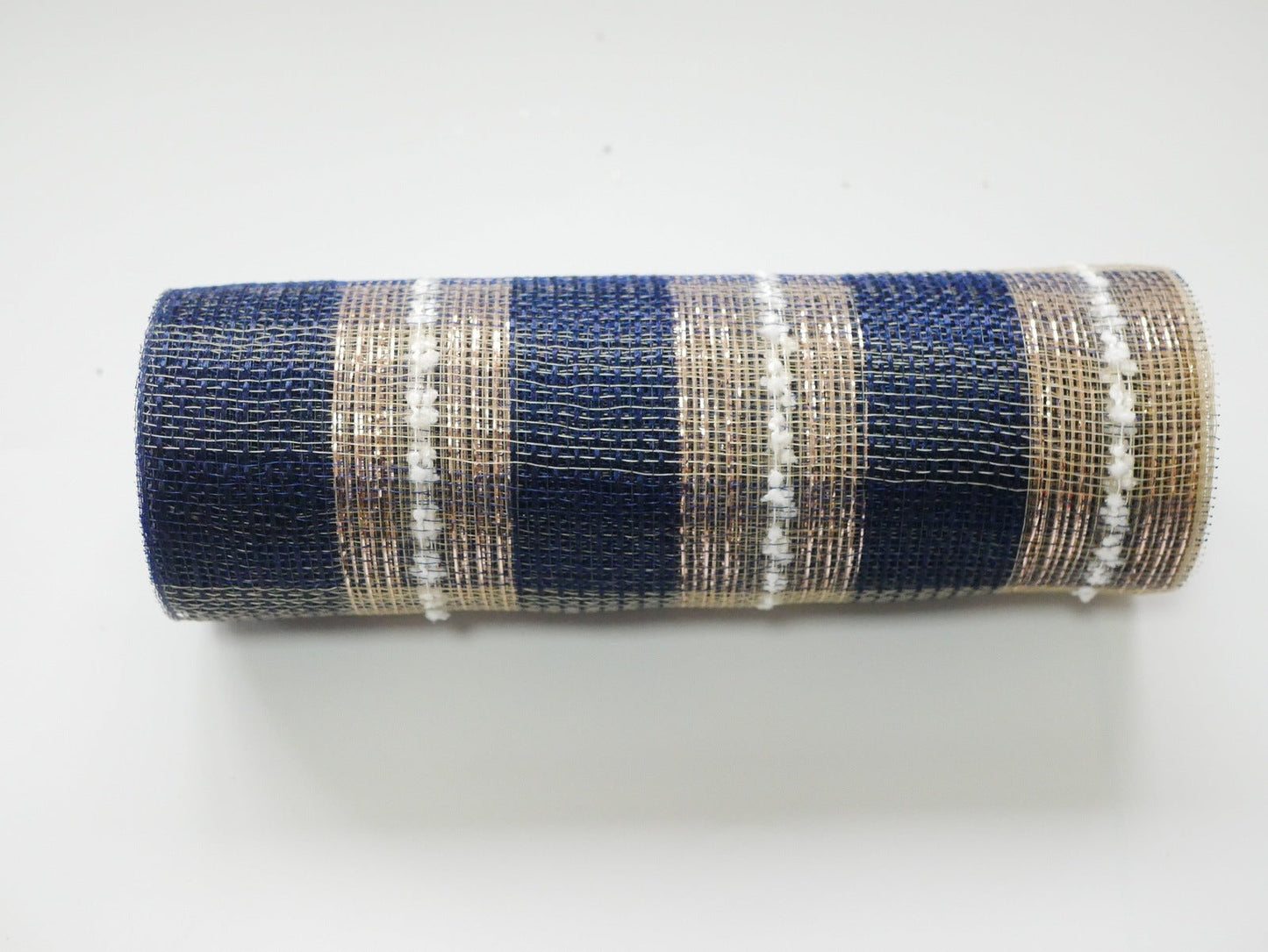 Natural Burlap Navy Stripe Deco Mesh - Holiday Floral Deco Mesh - ( 10 Inch x 10 Yards ) BBCrafts.com