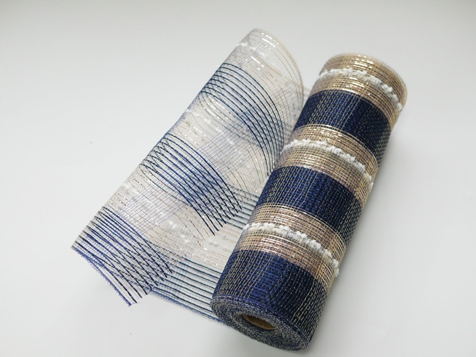 Natural Burlap Navy Stripe Deco Mesh - Holiday Floral Deco Mesh - ( 10 Inch x 10 Yards ) BBCrafts.com