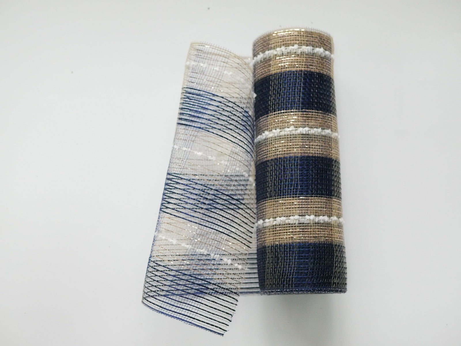 Natural Burlap Navy Stripe Deco Mesh - Holiday Floral Deco Mesh - ( 10 Inch x 10 Yards ) BBCrafts.com