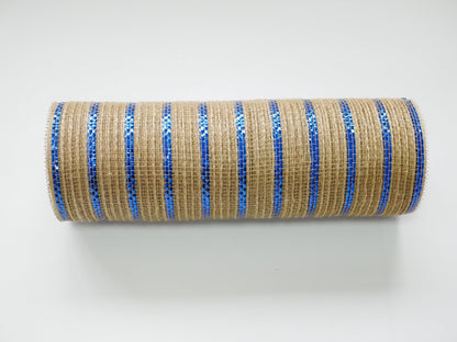 Natural Burlap Royal Metallic Stripe Deco Mesh - Holiday Floral Deco Mesh - ( 10 Inch x 10 Yards ) BBCrafts.com