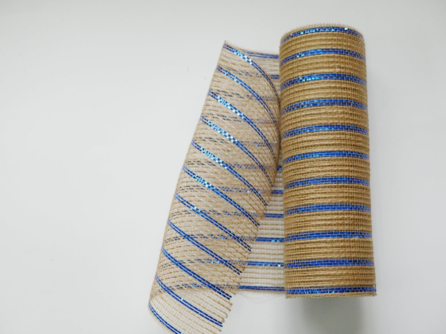 Natural Burlap Royal Metallic Stripe Deco Mesh - Holiday Floral Deco Mesh - ( 10 Inch x 10 Yards ) BBCrafts.com