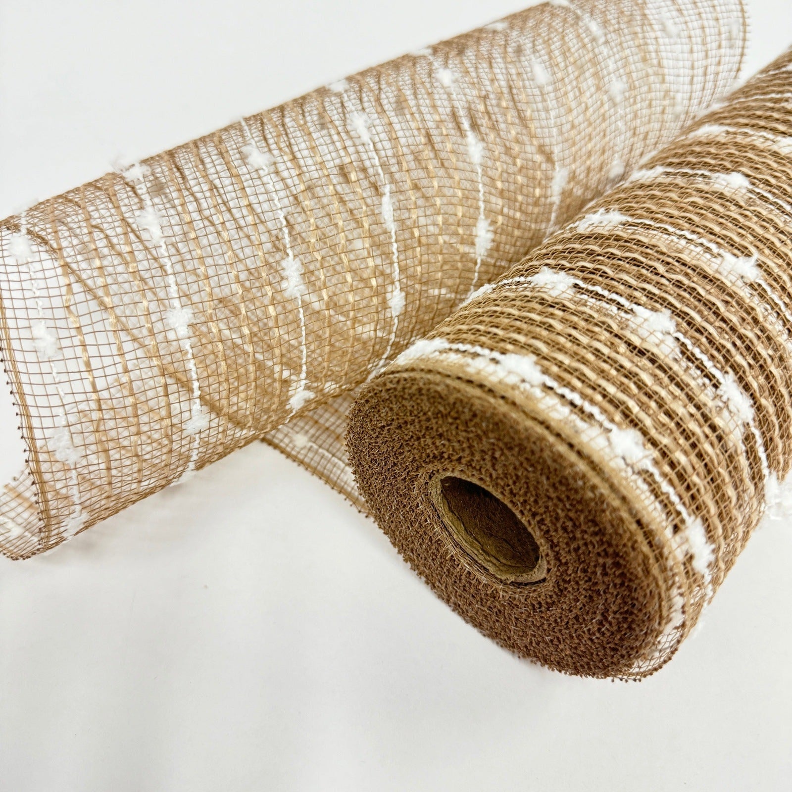 Natural Burlap Snowy striped Deco Mesh - Holiday Floral Deco Mesh - ( 10 Inch x 10 Yards ) BBCrafts.com