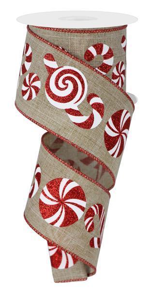 Natural Red - Candy Cane Peppermint Royal Wired Edge Ribbon - ( 2-1/2 Inch | 10 Yards ) BBCrafts.com