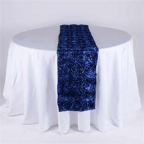 Navy Blue 14 Inch x 108 Inch Rosette Table Runner BBCrafts.com