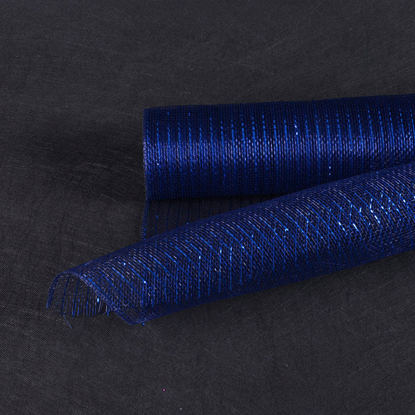 Navy Blue - Deco Mesh Wrap Metallic Stripes - ( 21 inch x 10 Yards )