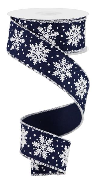 Navy Blue White - Snowflakes Ribbon - ( 1-1/2 Inch | 10 Yards ) BBCrafts.com