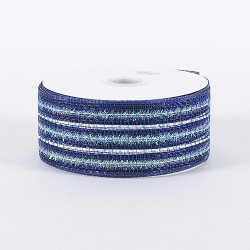 Navy - Laser Metallic Mesh Ribbon - ( 2 - 1/2 Inch x 25 Yards ) BBCrafts.com