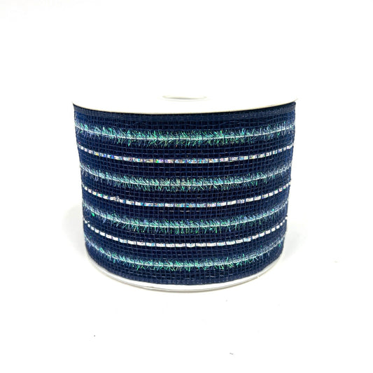 Navy - Laser Metallic Mesh Ribbon - ( 4 Inch x 25 Yards ) BBCrafts.com