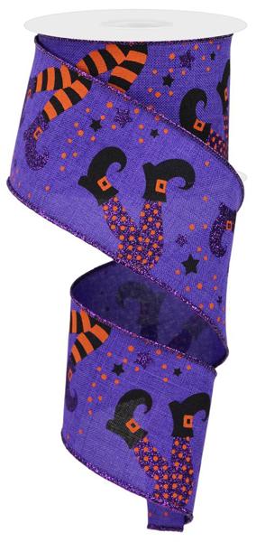 New Purple Black Orange - Witch Legs On Royal Ribbon - ( 2-1/2 Inch | 10 Yards ) BBCrafts.com