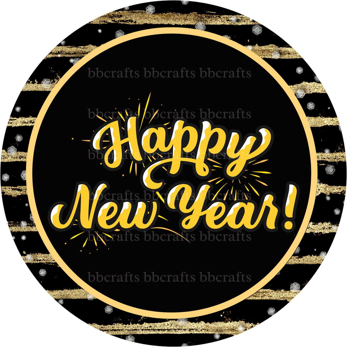 New Year Metal Sign: HAPPY NEW YEAR - Wreath Accent - Made In USA BBCrafts.com