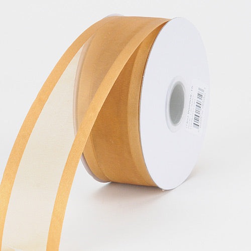 Old Gold - Organza Ribbon Two Striped Satin Edge - ( 7/8 Inch | 25 Yards ) BBCrafts.com