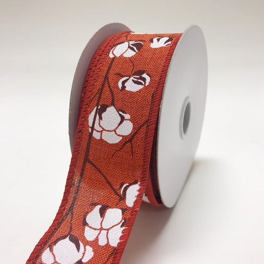 Orange - Canvas Cotton Branches Ribbon ( W: 1 - 1/2 Inch | L: 10 Yards) BBCrafts.com