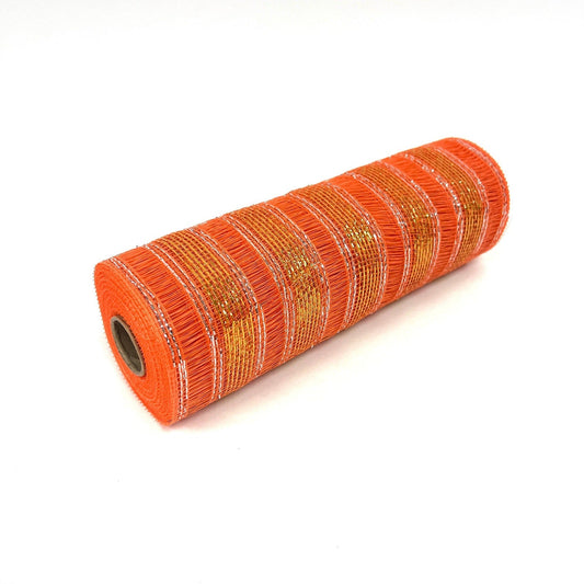 Orange - Deco Mesh Eyelash Metallic Stripes - (10 Inch x 10 Yards) BBCrafts.com