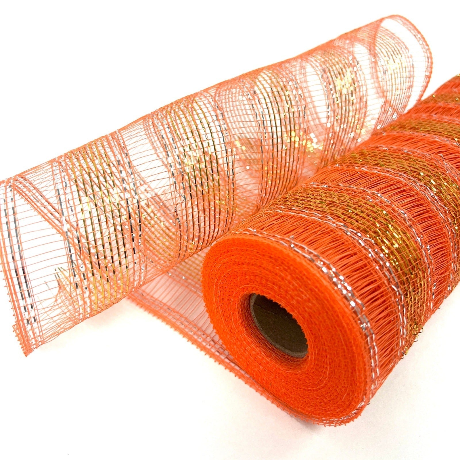 Orange - Deco Mesh Eyelash Metallic Stripes - (21 Inch x 10 Yards) BBCrafts.com