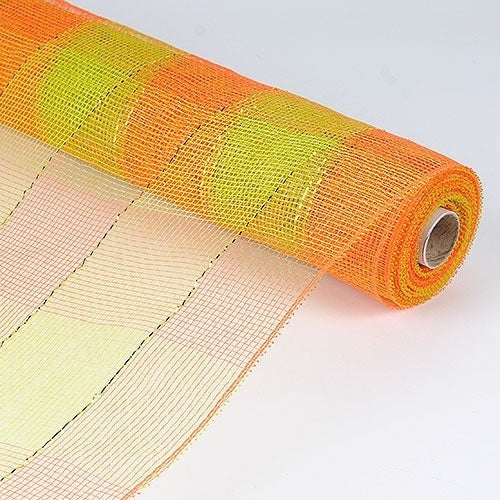 Orange Green - Floral Mesh Wrap Two Color Design - ( 21 Inch x 10 Yards ) BBCrafts.com