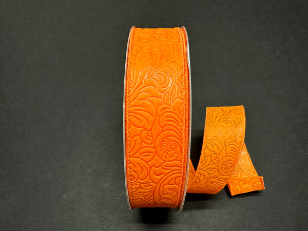 Orange Flower Embossed Wired Ribbon - 1-1/2 Inch x 50 Yards