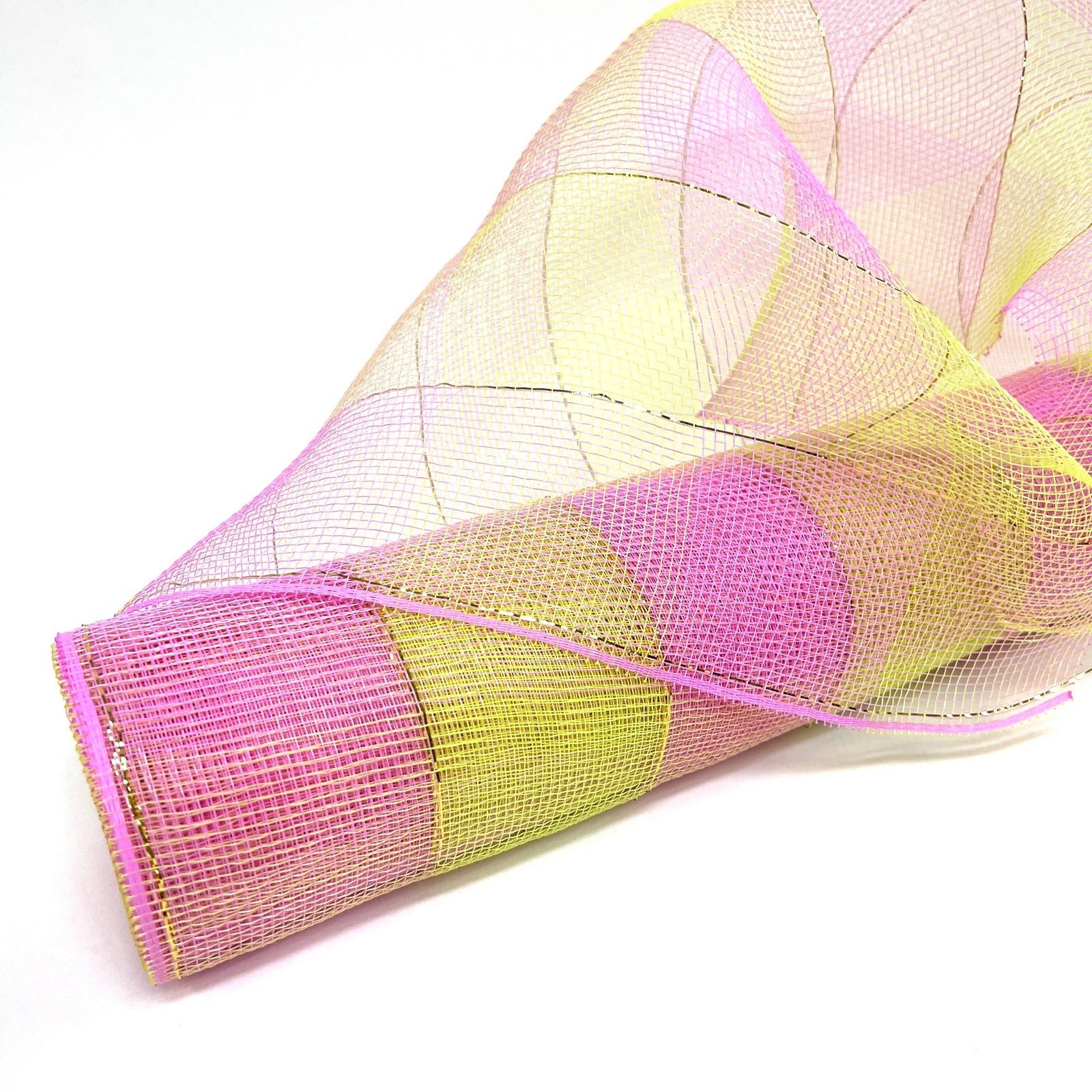 Pink Green - Floral Mesh Wrap Two Color Design - ( 21 Inch x 10 Yards ) BBCrafts.com