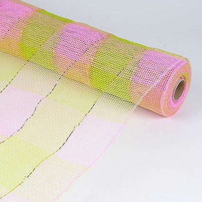 Pink Green - Floral Mesh Wrap Two Color Design - ( 21 Inch x 10 Yards ) BBCrafts.com