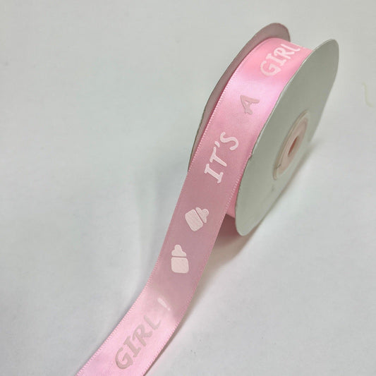 Pink IT'S A GIRL! satin Ribbon 7/8''x25yds BBCrafts.com