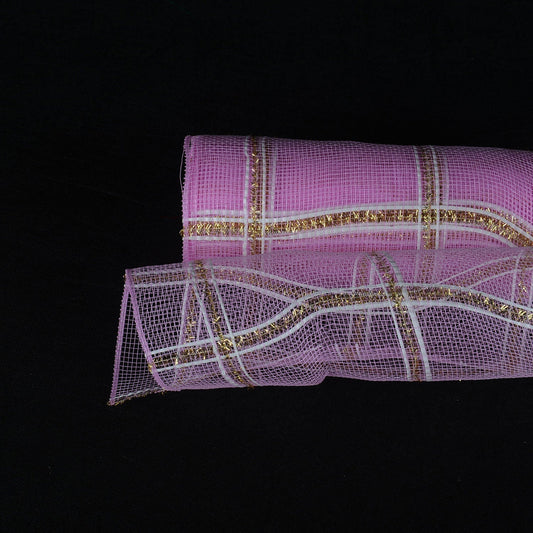 Pink - Poly Deco Xmas Check Mesh Metallic Stripe - ( 21 Inch x 10 Yards ) BBCrafts.com