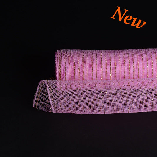 Pink with Gold Lines - Deco Mesh Wrap Metallic Stripes - ( 21 Inch x 10 Yards ) BBCrafts.com