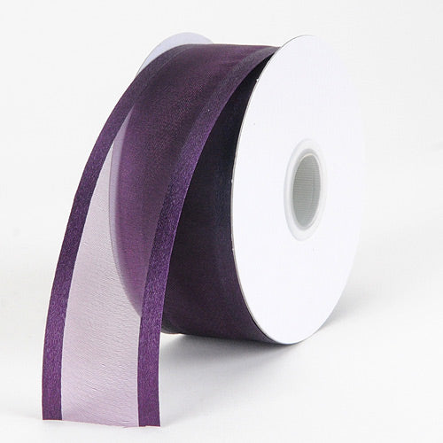 Plum - Organza Ribbon Two Striped Satin Edge - ( 1 - 1/2 Inch | 25 Yards ) BBCrafts.com