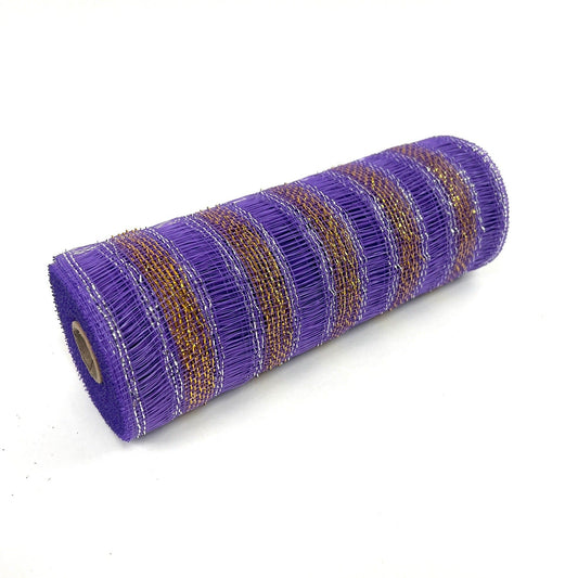 Purple - Deco Mesh Eyelash Metallic Stripes - (10 Inch x 10 Yards) BBCrafts.com