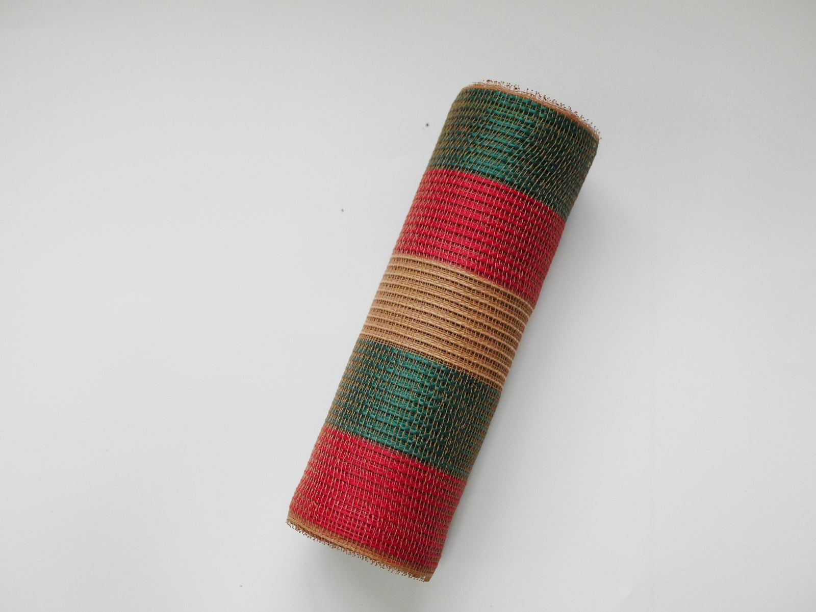 RED NATURAL GREEN Stripes Deco Mesh - Holiday Fabric Deco Mesh - ( 10 Inch x 10 Yards ) BBCrafts.com