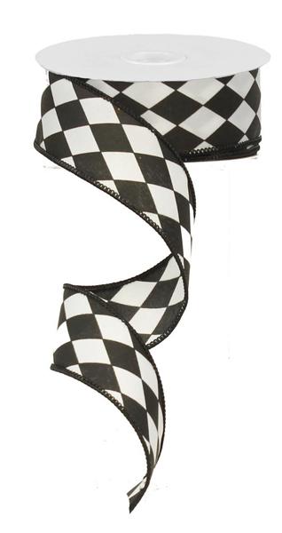 White/Black - Harlequin Wired Edge Ribbon - 1.5 Inch x 10 Yards