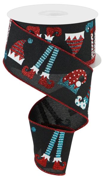 Black/White/Red/Turquoise - Elf Hats And Legs/Royal Ribbon - 2.5 Inch x 10 Yards