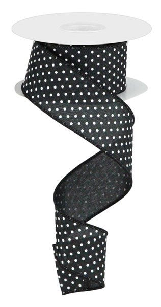 Black/White Raised Swiss Dots Royal Ribbon - 1-1/2 Inch x 10 Yards