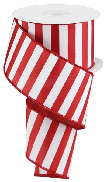 Crimson Red/White - Medium Horizontal Stripe Ribbon - 2.5 Inch x 10 Yards