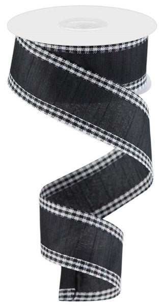 Black/White Faux Dupioni Gingham Edge Ribbon - 1-1/2 Inch x 10 Yards