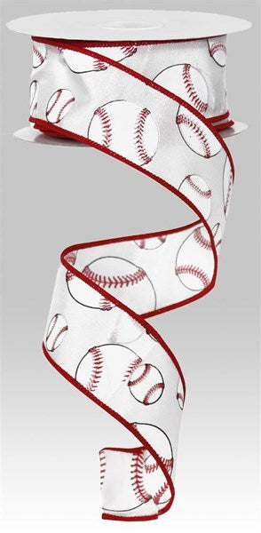 White/Red/Black - Baseball Wired Ribbon - 1-1/2 Inch x 10 Yards