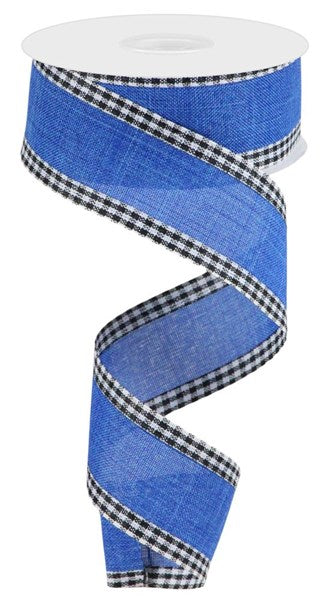 Blue/Black/White Burlap Gingham Edge Ribbon - 1-1/2 Inch x 10 Yards