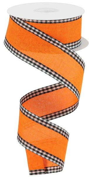 Bright Orange/Black/White - Royal Burlap Gingham Edge Ribbon - 1-1/2 Inch x 10 Yards