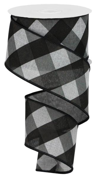 Light Grey/Black/Grey - Bold Check On Royal Ribbon - 2-1/2 Inch x 10 Yards