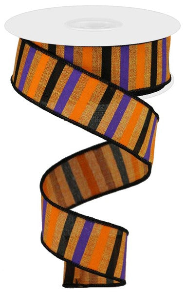 Talisman/Orange/Purple/Black - Horizontal Stripe/Royal Wired Ribbon - 1-1/2 Inch x 10 Yards