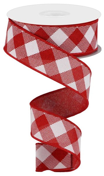 Red/White - Diagonal Check On Royal Ribbon - 1.5 Inch x 10 Yards