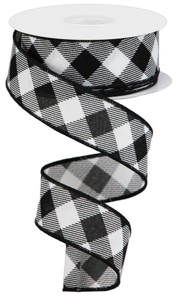 White/Black - Diagonal Check On Royal Ribbon - 1.5 Inch x 10 Yards