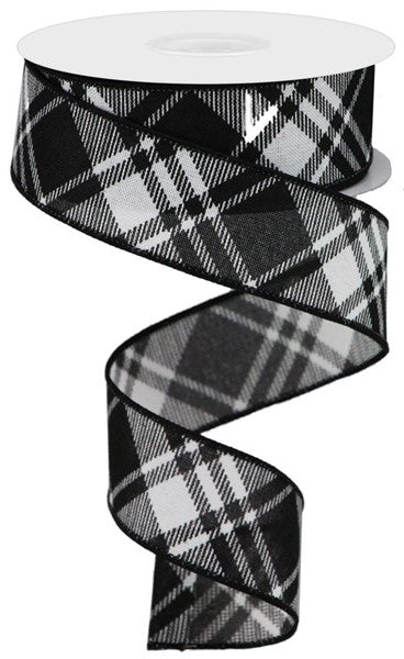 White/Black - Diagonal Stripe/Check On Royal Ribbon - 1.5 Inch x 10 Yards