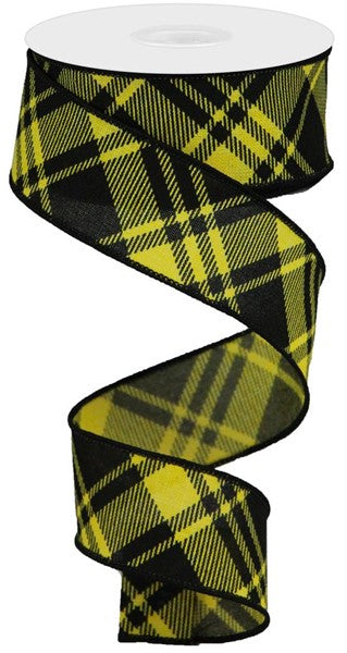 Yellow/Black Diagonal Stripe On Royal Ribbon - 1-1/2 Inch x 10 Yards