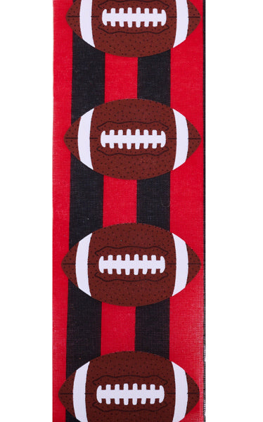 Red/Brown/Black - Footballs On Royal Wired Ribbon - 2-1/2 Inch x 10 Yards