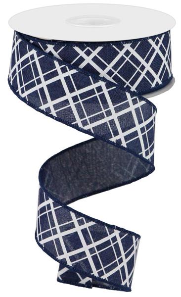 Navy Blue/White - Thick Thin Diagonal Check Ribbon - 1.5 Inch x 10 Yards