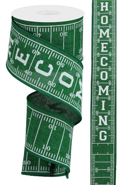 Emerald/White - Football Field/Homecoming Wired Ribbon - 2-1/2 Inch x 10 Yards