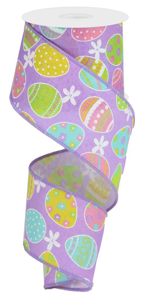 Pre-Order Now & Ship On Jan 24th - Lavender/Light Pink/Green/Soft Yellow - Easter Eggs On Royal Wired Ribbon - 2.5 Inch x 10 Yards