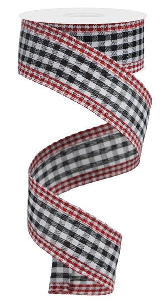 Black/White/Red - Gingham Check/Edge Ribbon - 1-1/2 Inch x 10 Yards