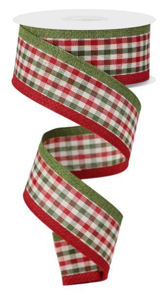 Moss/Dark Red/Cream - Gingham/Royal Ribbon - 1-1/2 Inch x 10 Yards